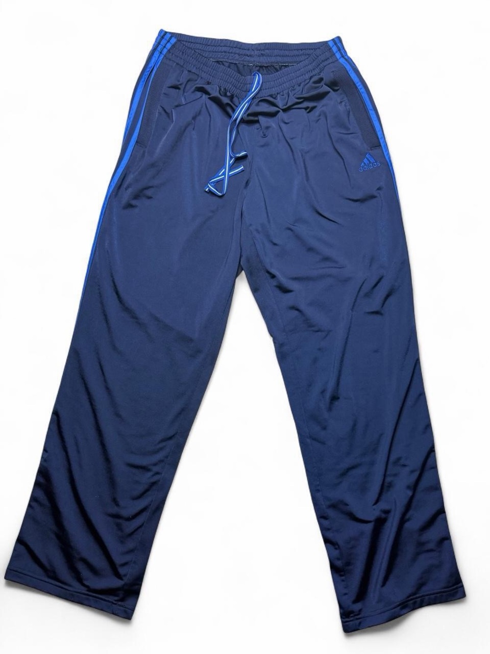 2000s Men’s Adidas Tricot Track Pants 2XL Navy Royal Blue 3 Stripe